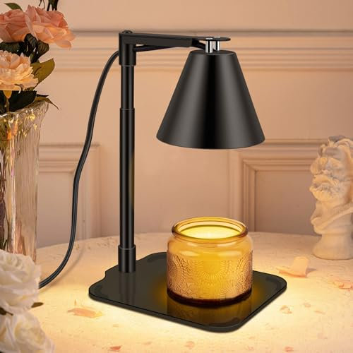 Candle Warmer Lamp with Timer, Electric Candle Warmer Adjustable Height Wax Warmer Compatible with Scented Candle for Vintage Home Room Decor House Warming Gifts New Home (Metal Black)