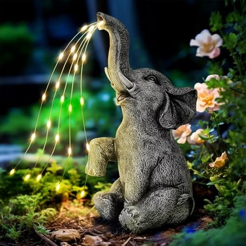 YATOSEEN Elefanten Deko Figuren mit Bewässerungs Effekt Solarleuchten – Statuen Garten für den Außenbereich Dekorationen, Geschenk für Freund Familie, Einweihungsparty für Terrasse, Rasen, Garten