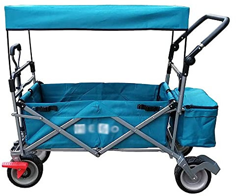 ZAANU Bollerwagen, zusammenklappbarer Gartenwagen, robuster Wagen mit Überdachung, multifunktionaler Einkaufswagen für Outdoor-Camping, Strand, Zugwagen mit 4 Rädern, Tragkraft 150 kg/Li