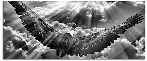 Pixxprint Glasbild Panorama, Wandbild aus Echtglas, Adler über den Wolken, 100x40 cm, inkl. Aufhängung und Abstandshalter