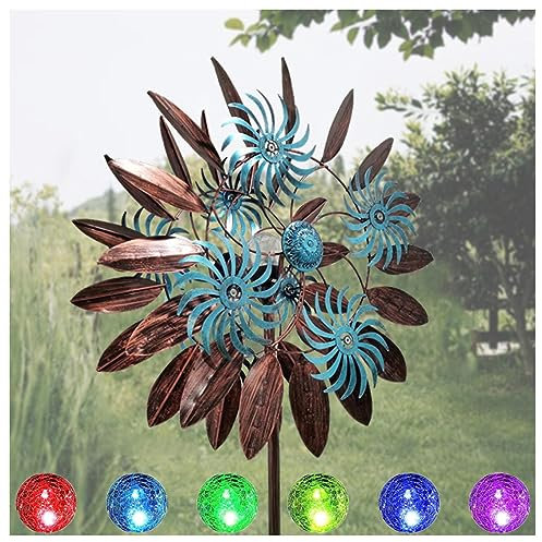 Solar Magische WindmüHle Aus Metall, 213cm Groß Gartenstecker Windrad, mit solarbetriebene Glaskugel Windspiele FüR DraußEn Stehend, FüR Den AußEnbereich,Terrasse