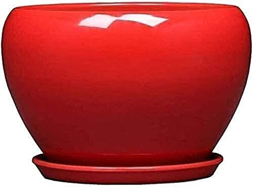 DSHUB Pot de Fleurs en céramique Rouge, Grand Pot de Fleurs de Style Chinois, pour la Maison, Les Cactus Succulents, Les Pots de Plantes en Pot, Trou de Drainage et Soucoupe, idéal pour Les Jardin