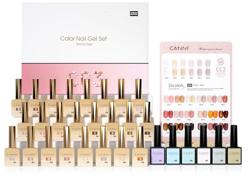 CANNI 24 Stück UV Nagellack Set mit Farbkarte & Unterlack & Glänzender Überlack & Matte Überlack & Primer & Dehydrator & reinforce gel für Nagelstudio Design Starter Maniküre Geschenkset CC3