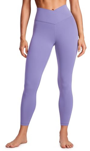 CRZ YOGA Damen Butterluxe Cross Waist Workout Leggings V Cross High Waisted Bauchkontrolle Gym Yoga Leggings - 64cm Dunkles Lavendelviolett 42