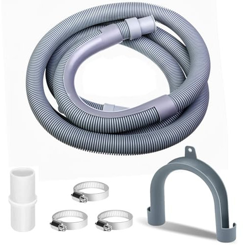 2m Universal Drain Hose Extension Kit with Connector and Clamps, Replacement Extendable Drain Pipe for Washing Machine, Thickened Washer Drain Hose for Dishwashers, Washing Machines