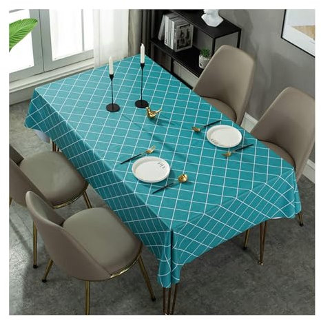 Gualiy Tischtuch Quadratisch, Tischdecken 120x180CM PVC Tischdecke Wasserabweisend Rhombus Muster Tischdecke für Küche, Seeblau