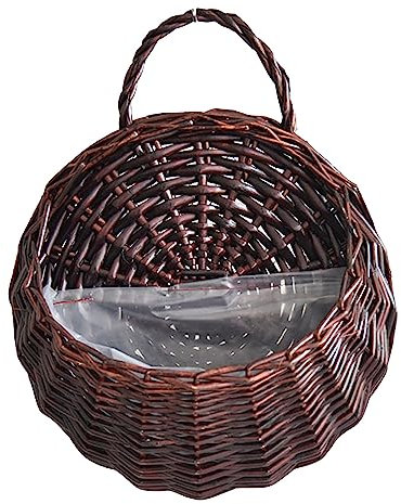 Macetero colgante de 24 cm de diámetro, cesta de mimbre hecha a mano, cesta de mimbre hecha a mano, cesta de mimbre de ratán para colgar macetas, decoración de jardín, color café, talla única