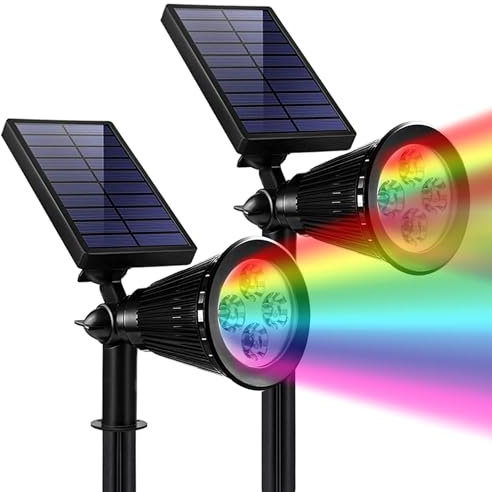 SOLARBABY 2 Piezas Focos Solares Impermeables IP65 para Exteriores, Luz LED Automática para Patio, Terraza, Césped, Piscina, Caminos, Suelo o Camping, Blanco Cálido, Resistente al Agua y Polvo