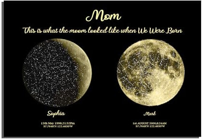 Personalisierte Mondphase drucken Sternkarte Poster, benutzerdefinierte Mondphase Poster Mondphase Wand Kunstdrucke Personalisierte Mom Geschenke für Mütter Tag