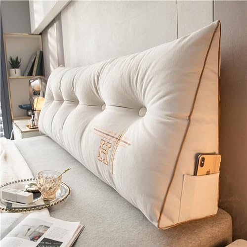 MGEMJMJ Polsterung, Dreieckiges Kopfteil, Rückenlehne, Positionierungsunterstützung, Großes Lesekeilkissen Für Tagesbett, Etagenbett, Abnehmbarer Bezug(Size:100cm/39.4in,Color:Beige)