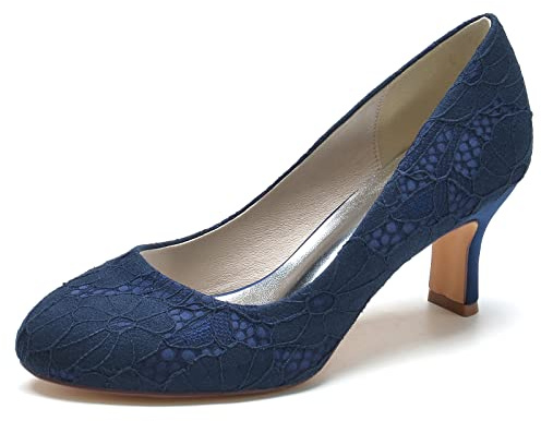 Gycdwjh Scarpe Sposa Bridal Raso Seta Tacchi a Spillo Tacco Medio Scarpe Donna Decollete Comode Sandali con Tacco Alto Pumps,Dark Blue,40 EU