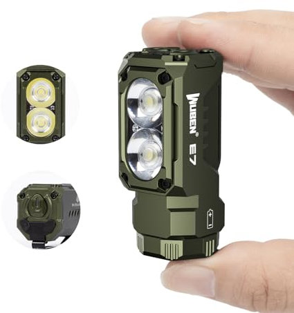 WUBEN E7 1800 Lumen Armeegrün wiederaufladbare Mini-Taschenlampe mit Magnet – superhelle 6 Modi EDC-Taschenlampe, wiederaufladbare Typ-C-LED; IP68-Taschenlampe für Stirnlampen, Rettung, Camping