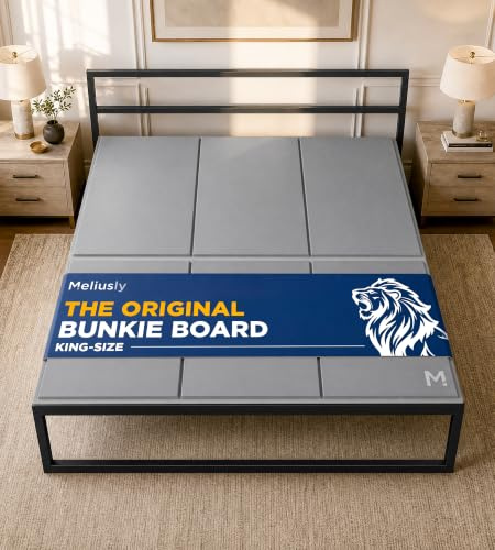 Meliusly Low Profile Bunkie Board King Size (76x80) - Non-Slip Breathable Bed Support Board for Slatted Bed Frame, Anti-Sag Under Bed Support, Noise Minimizing Moisture Resistant Bed Board