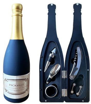 Wine Bottle Gift Set – 5 Piece Wine Accessories Kit with Corkscrew, Foil Cutter, Stopper, Drip Ring & Pourer in Champagne Bottle Case – Wine Lover Gifts for Men & Women, Birthday, Christmas, Wedding