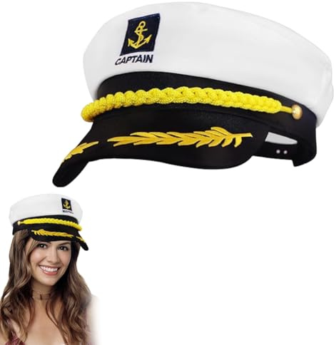 KARELLS Kapitänsmütze,Verstellbare Matrosenmütze,Kapitänsmütze für Erwachsene,Verstellbare Yacht Schiff Boot Marine Mütze,Damen Männer Erwachsene Matrosenmütze,Marine Kostüm Accessoire,Weiß