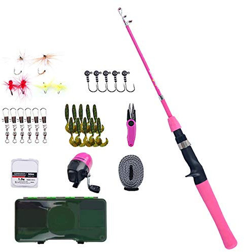 YangHaoDiSY Canna da pesca, canna da pesca, mulinello Combo Tackle Box, set per principianti, facile da tenere in mano, kit canna da pesca (rosa)