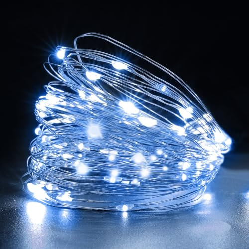 HOTUT Lichterkette Kaltweiß, 2 Stück Lichterkette Batterie, 15m 150LEDs Lichterketten Kupferdraht, Klein Innen Lichterkette für Schlafzimmer, Party, Hochzeit, Weihnachten, DIY deko