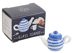 CGB Giftware | Glass Blue & White Teapot Ornament | Gift Box | Decoration | Collectable | Gift for Home | GB08017