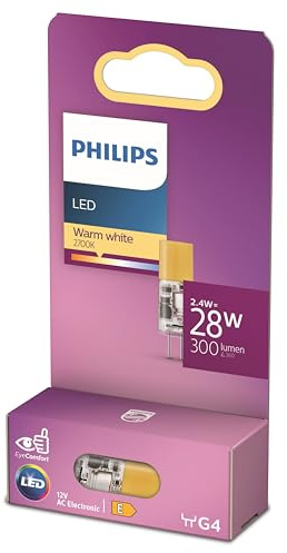 Philips LED Standard Brenner, Ersatz für Halogen 28W, G4 Sockel, warmweißes Licht 2700K, Klar