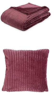 Gözze Cord Optik Wohndecke und 2er Set Cord-Kissen, 150x200 cm + 50x50 cm, Farbe: Beere