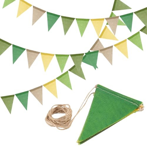 Wimpelkette Grün 4M, Wimpelkette Stoff, Outdoor Leinen Wimpelgirlande, Wetterfest Geburtstag Girlande, Garten Bunting Deko für Hochzeit Kinderzimmer Taufe Party,3 Stück