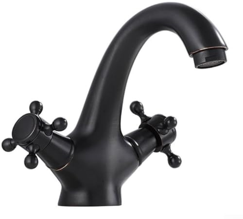 Robinet de salle de bain vintage à double poignée pivotante pour évier chaud et froid, pour cuisine et salle de bain, robinets vintage en laiton (noir)