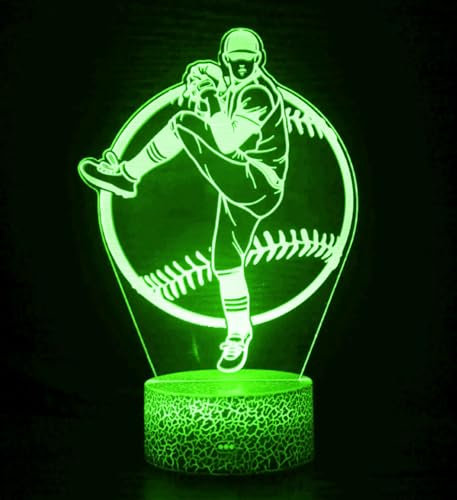 Jinson well 3D Baseball Lampe optische Illusion Nachtlicht, 7 Farbwechsel Touch Switch Tisch Schreibtisch Dekoration Lampen mit Acryl USB Kabel Spielzeug