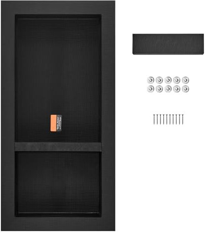VEVOR Black Shower Niche Insert 16 x 32, Double Shelf, Shampoo & Toiletry Storage