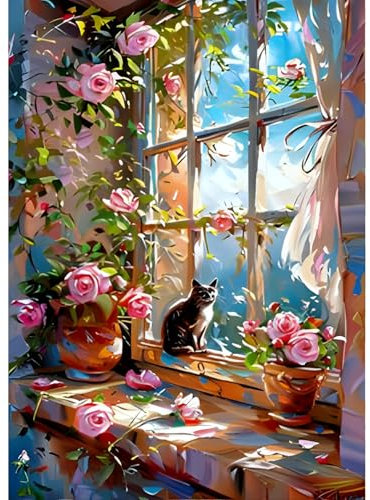 QINRUBB DIY Bunte Blumen Diamond Painting Erwachsene, 5D Blumen Diamant Painting Bilder Anfänger, Kitten Runder Vollbohrer Diamanten Malerei Stickerei Kreuzstich Geschenke Home Wand Dekor 30x40cm