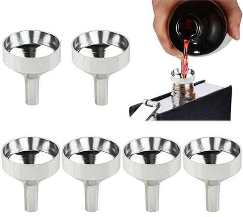 Small Funnel Set 6 PCS Silver Aluminium Mini Funnel Diameter 2.5cm Tiny Funnel Portable Small Funnel for Mini Bottles Practical Metal Small Funnel Mouth Mini Funnels for Filling Small Bottles