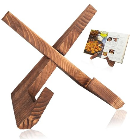 Tenbrachian Support Livre de Cuisine, Porte Livre de Recette en Bois, Porte-Livre de Cuisine en Bois, Support Tablette Bois Présentoir Livre, Supports pour Livre de Recettes Tablettes Photo (Marron)