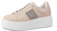 QUEEN HELENA Sneakers Platform Turnschuhe mit Strass für Damen X32-9, beige, 37 EU