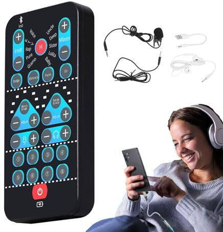 Portable Sound Card, Voice Changer Device, Live Streaming Audio Mixer, Enhance Your Online Streams, for Podcasting, and Recording, Study, Easy Plug and Play, Black Color