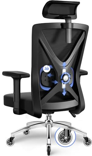 Daccormax Bürostuhl ergonomisch, Bürostuhl Schreibtischstuhl mit Verstellbaren Armlehnen, Weiche Lendenstütze aus Kopfstütze und Naturschwamm, Chefsessel Drehstuhl Wippfunktion Bürostuhl 150kg