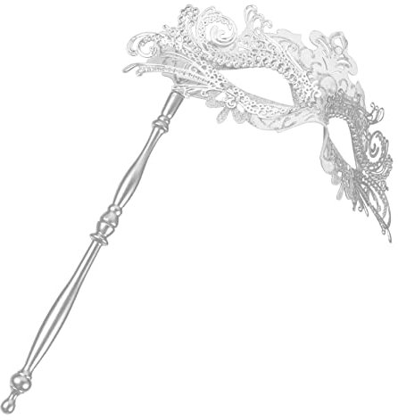VALICLUD Venezianische Maske mit Stock, Silber, Kunststoff, Handgehalten