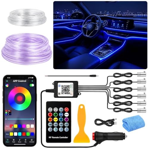 Sunshine smile Auto LED Innenbeleuchtung,6M/ 6 in 1 RGB Auto Innenraumbeleuchtung,12V Led Atmosphäre Licht Autos,App+Fernbedienung Control steuerbare Innenbeleuchtung Laser
