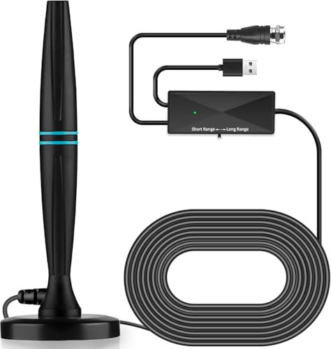 Antena de TV Interior, Antena para Smart TV, Compatible con 4K 1080p con Amplificador de señal para Canales Locales, recepción de Largo Alcance de 320 Millas - 18 pies (Gris Oscuro)