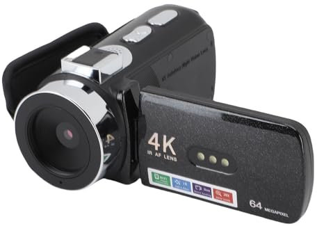 4K Videokamera Camcorder - 64MP Vlogging Kamera mit WLAN Steuerung, 3 rotierende Bildschirm und LED Licht, 4800mAh Akku für YouTube/Filmemachen (F2.7 Blende)