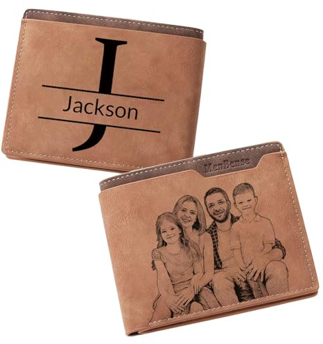 ZEXUPER Individuelle Brieftaschen für Männer, personalisiertes graviertes Foto- und Namensgeldbörse mit Faust, Vatertag von Frau, Tochter, Sohn, Geschenk für Vater, Freund, Geldbörsen, helles Khaki