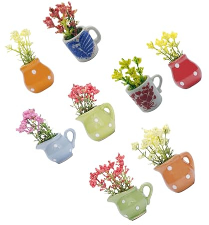 8Pcs Buds Vases For Fridge Decors Resins Miniature Flower Pots Magnets Ornaments Kitchen Office Accessories Farmhouses Fridge Decors