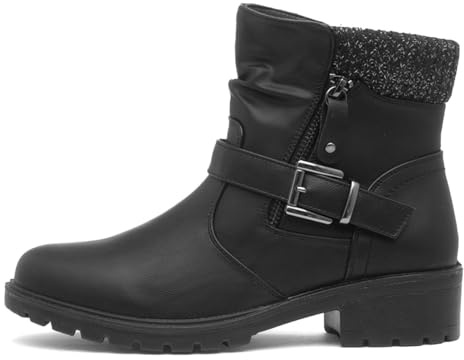Lilley Womens Black Knitted Collar Ankle Boot