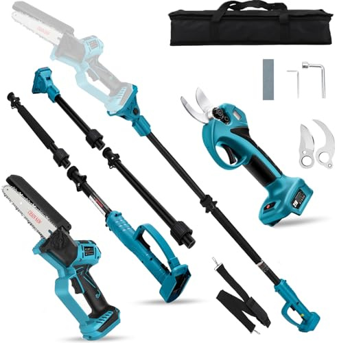 Akku Hochentaster Kettensäge & Astschere Teleskop Kompatibel mit Makita 18V | ohne Akkus 4 in 1 45 mm 6 Zoll Mini Elektrische säge Gartenschere Baumschere Teleskopsäge Astsäge mit teleskopierbar