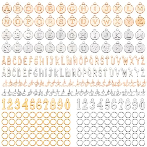 BEAMARKER 376 Stück Buchstaben Anhänger Zur Schmuckherstellung 2 Farben Gold Silber Legierung A Z Alphabet 0 9 Zahlen Anhänger DIY Armband Halsketten Anhänger Mit Biegeringen Für Armbänder Ohrringe Ha