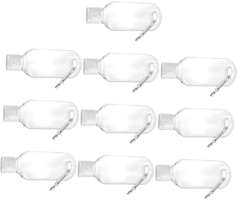 Healvian 10pcs Refillable Travel Bottles with Carabiner Clip Portable Transparent Hand Containers for Shampoo Lotion Toner Outdoor Use Random Color
