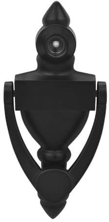 DUZEPA Aldaba de puerta con mirilla de 180 grados, de zinc fundido a presión, de seguridad frontal con mirilla integrada, 102 mm de altura, color negro