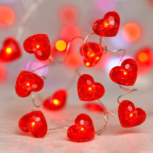 HHMTAKA Love Heart Fairy String Lights 30LED LED Battery Operated Lights 3M Garland Light for Home Bedroom Wedding Indoor Décor (Red Love)