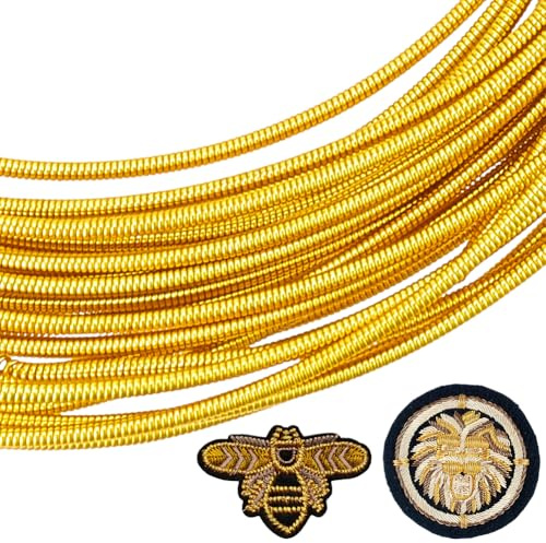 CABODYALS Filo Metallico Dorato Francese da 5.6 m, Calibro 18, 1mm, Tondo, in Rame Dorato, con Passamaneria, Filo da Ricamo, Stile Rigido, Fili di Seta per Cucito, Creazione di Gioielli, Abbigliament