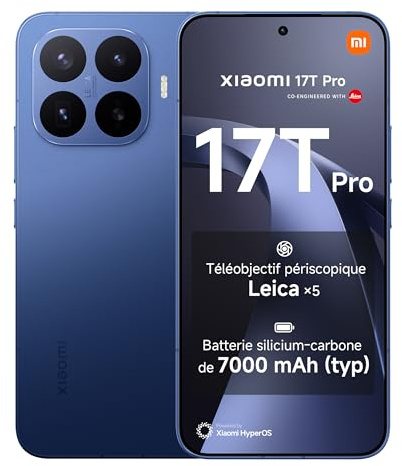 Xiaomi 17T Pro Smartphone 12+256 Go Téléobjectif Leica x5 - Bleu Foncé | Écran 6,83 pouces 144Hz, batterie 7000mAh, 5G, HyperCharge 100W, 1 an de garantie supplémentaire