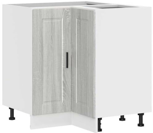 Foknhdi Eck-Unterschrank Porto Grau Sonoma 75,5x75,5x81,5 cm Holzwerkstoff Kücheneckunterschrank mit Abstellfläche und höhenverstellbaren Füßen Modern für Küche Arbeitsbereich Flur