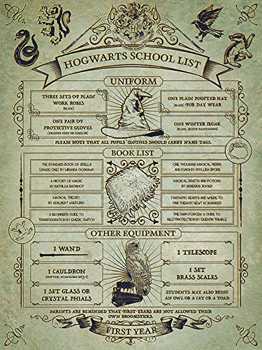 Pyramid International Lienzo Impreso de Hogwarts School List (60 x 80 cm), Lona de Mezcla de algodón, Multicolor